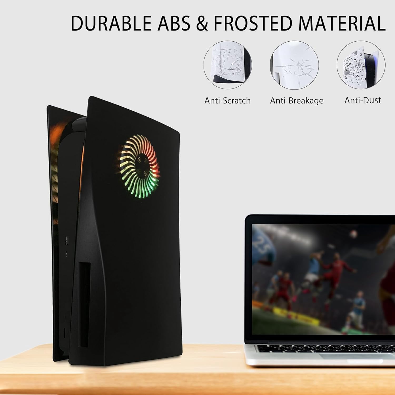 Faceplate with RGB Light Strip for PS5 and Dust Filter for Cooling Vents Uberwith 400+ Effects LED Light Ring Console Cover for Disc Edition DIY Decoration Kit Accessories Black
