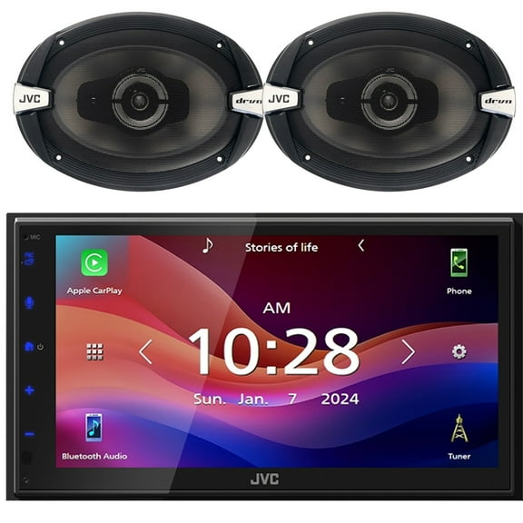 JVC KW-M690BW 6.8" Capacitive Monitor Single-DIN Bluetooth USB/MP3 Digital Media Shallow Chassis Multimedia Receiver, 2x JVC CS-DR693 drvn DR Series 6x9" 500 Watts Max Power 3-Way Car Audio Speakers