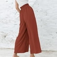 thumbnail image 4 of ShomPort Womens Cotton Linen Pants Elastic High Waist Wide Leg Trousers Full Length Casual Pants with Pockets (Red), 4 of 7