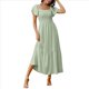 thumbnail image 1 of Vestido Veraniego Midi Bohemio de Corte A con Escote Cuadrado y Mangas Abullonadas para Mujer, con Bolsillos, Color Verde , Talla S, 1 of 8