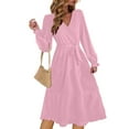 thumbnail image 2 of Fall Deals！Women's Clothing,Women's Fashion Turndown Collar Loose Linen Long Sleeve Tightness High Waist Dress Pink Xl, 2 of 6
