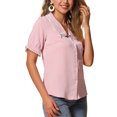thumbnail image 4 of INSPIRAR CHIC Blusa de Mujer con Cuello Peter Pan en Contraste y Botones de Manga Corta Color Rosa Claro Talla S, 4 of 6
