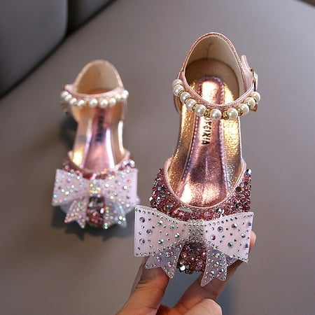 

ANXINDAXZ Summer Girls Sandals Fashion Sequins Rhinestone Bow Girls Princess Shoes Baby Girl Shoes Flat Heel Sandals Size 21-35
