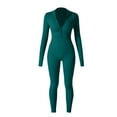 thumbnail image 5 of Women's Textured Yoga Bodysuit, Long Sleeve Zipper Front Yoga Suit with Waist Cinching Design, Sculpting Tight Bodysuit for Yoga, Workout, Gym and Casual Athleisure Wear Blackish Green, 5 of 7