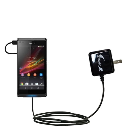 Gomadic Intelligent Compact AC Home Wall Charger suitable for the Sony Xperia L - High output power with a convenient, foldable plug design - Uses Tip
