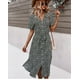 thumbnail image 1 of Women Floral Pleated Dress Summer Casual O-Neck Short Sleeve Ruched Bandage Midi Dresses Female Beach Boho Chic A Line DressesL Gao Jinjia LED, 1 of 2
