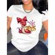 thumbnail image 1 of Camiseta elegante con estampado de mariposa, lazo y serpiente para mujer. Cuello redondo informal, manga corta, algodón elástico, lavable a máquina. Ideal para verano y tiempo libre., 1 of 6