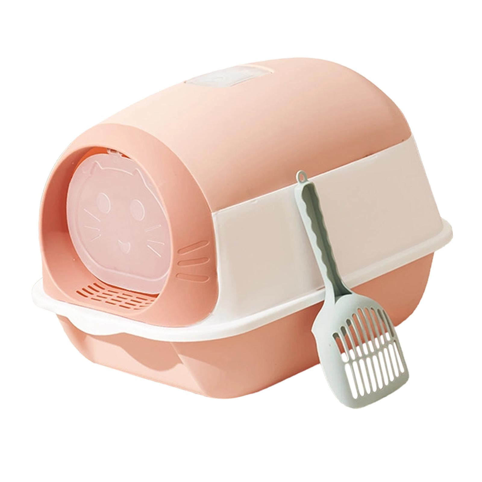 Bvdfgk Enclosed Cat Toilet for Indoor Cats, Hooded Cat Litter Box with Front Door Kitty Pink White