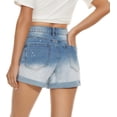 thumbnail image 5 of Pantalones cortos de mezclilla para mujer Dobladillo elástico Deshilachado Casual Bolsillos calientes Cintura media 188-blue16, 5 of 5