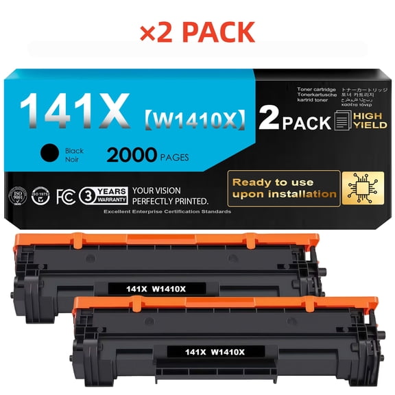 141X Toner Cartridge Black (With Chip) Compatible for 141X W1410X for MFP M140w M139w M110w Printer Ink (2 Pack)