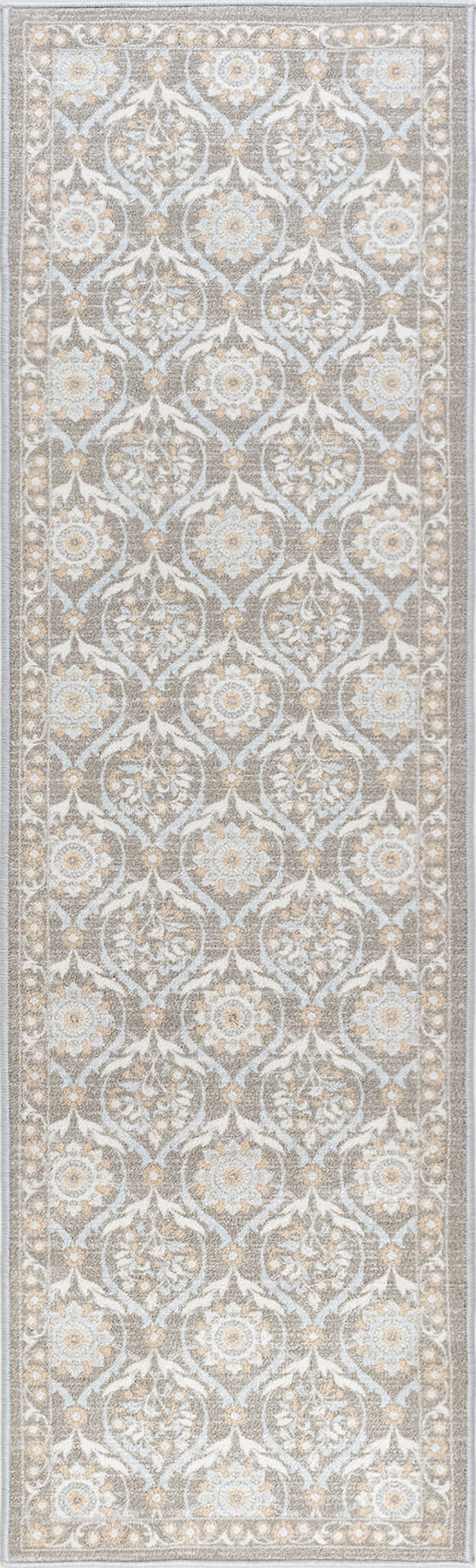 Transitional 2x11 Area Rug (2'3'' x 11') Floral Taupe, Gold Indoor Runner Easy to Clean