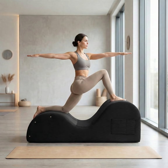 IPKIG Modern Chaise Lounge Chair with Headrest, Adjustable Lumbar Support & Footrest, S-Shape Lounger for Yoga Relaxation, Non-Slip, No Assembly, Black