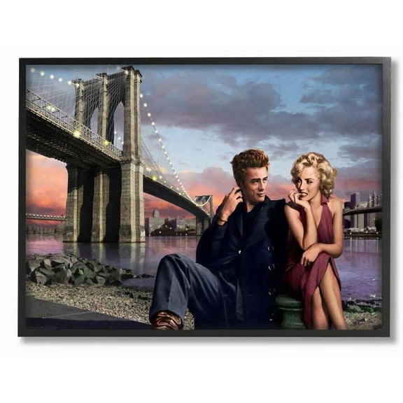Stupell Industries Brooklyn Bridge Vintage Hollywood Movie Star Classic Illustration Framed Wall Art by Jadei Graphics