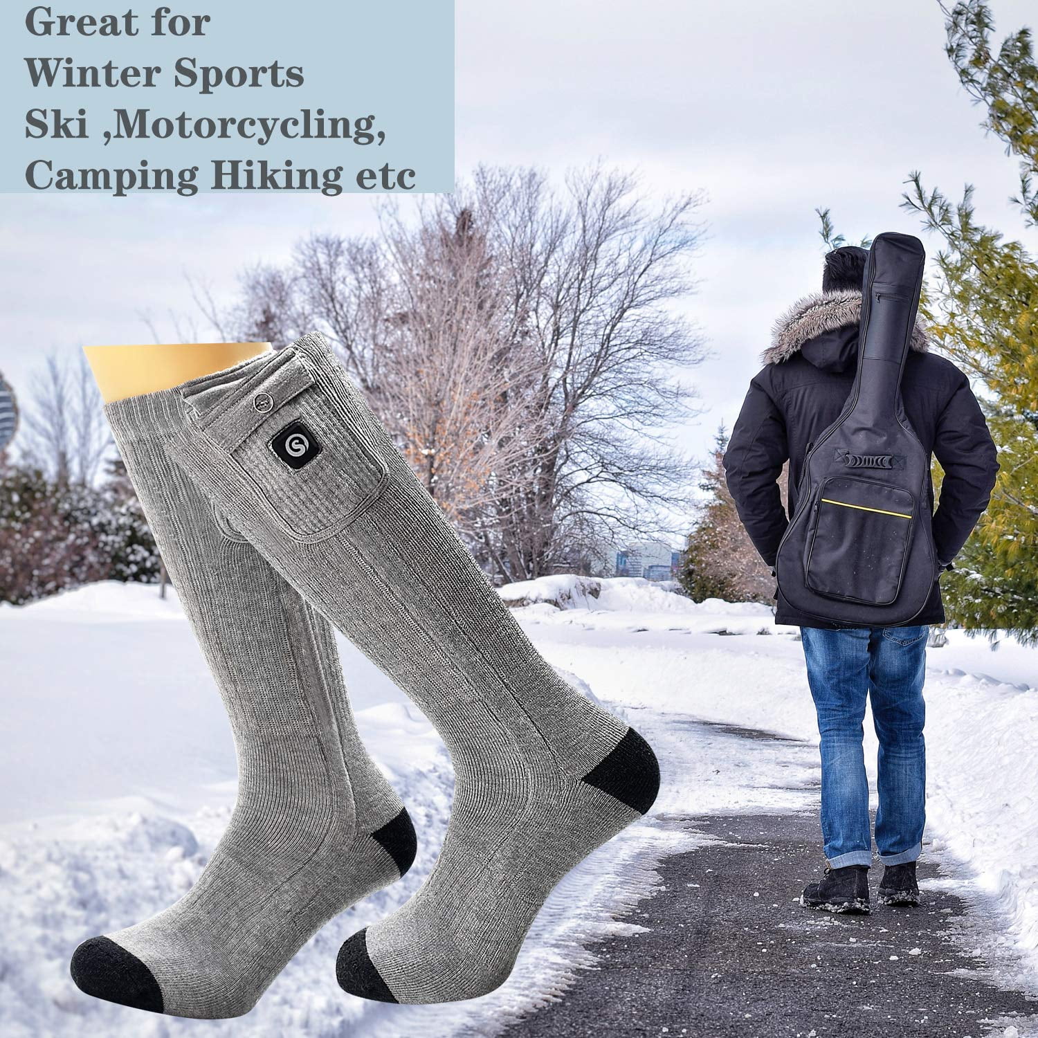 SNOW DEER Upgraded Heated Socks,7.4V 2200MAH Electric Rechargeable Battery 