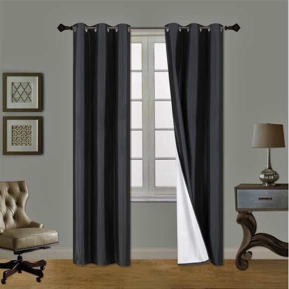 1 Pair Black Noa 63" Length Insulated Lined 100% Heavy Thick Blackout Silver Grommet Window Curtain Panels Drapes Not See Through Energey Saving