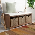 thumbnail image 5 of SAFAVIEH Lonan 3 Wicker Basket Storage Bench with Cushion Top, Walnut/White, 5 of 19