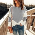 thumbnail image 2 of Jersey de punto informal para mujer, Jersey de punto con cuello redondo y mangas caídas con hombros descubiertos, empalme de Color, para primavera, Otoño e Invierno, 2 of 5