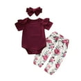 thumbnail image 1 of Baby Girl Short Sleeve Romper +Halen Pants +Headband Clothes Set, 1 of 6
