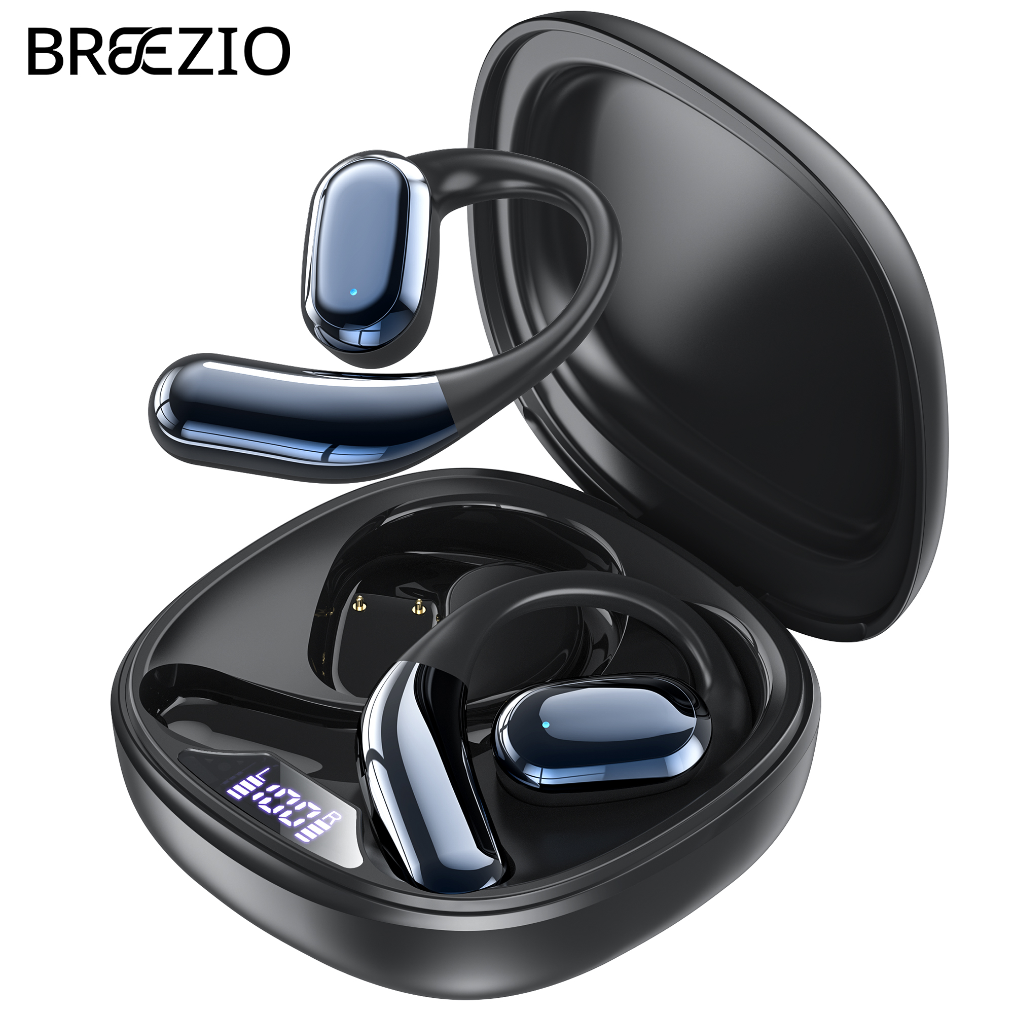 Open Ear Wireless Earbuds, Bluetooth 5.4 Wireless Earbuds, Hi-Fi Stereo over Ear Earphones with Earhooks, 60H Playtime & LED Digital Display, IPX7 Waterproof Earphones for Fitness, Cycling, Workout
