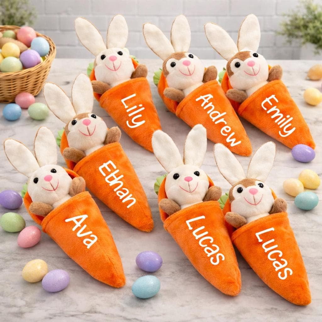 Personalized Reversible Carrot Plush – Custom Bunny Keychain - Aesthetic Rabbit Gift with Name