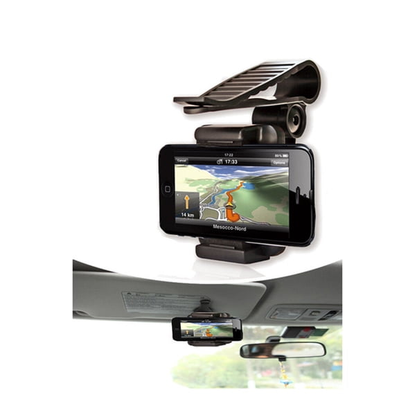 Sun Visor Mount Car Phone Holder 360 Degree Rotatable Car Phone Bracket with Clip (Black)