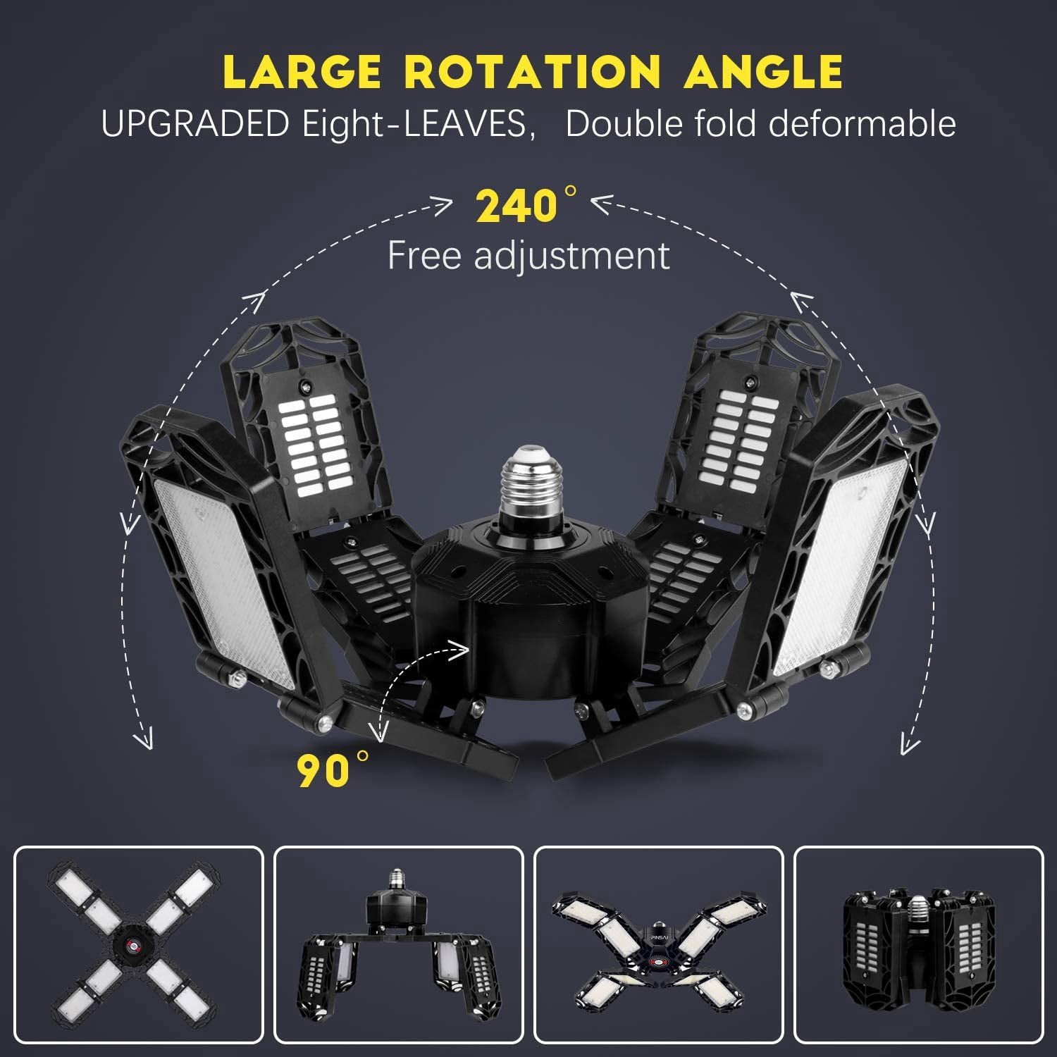 PINSAI 2 Pack LED Garage Light,150 Watt 8 Adjustable Panel Screw in E26/E27 Ceiling Lighting Lamp