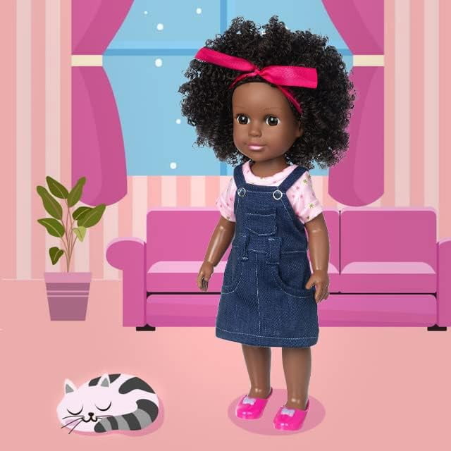 ZITA ELEMENT 14.5 Inch Black Doll Black Baby Girl Doll and Clothes Set African Washable Realistic Silicone Girl Dolls -Best Gift for Girls