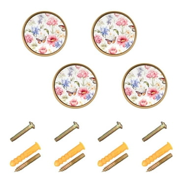 Butterflies with Flower Cabinet Knobs Kitchen Drawers Knobs Door Round Pulls Knob Handles Dresser Cupboard Wardrobe Decorative Set of 4