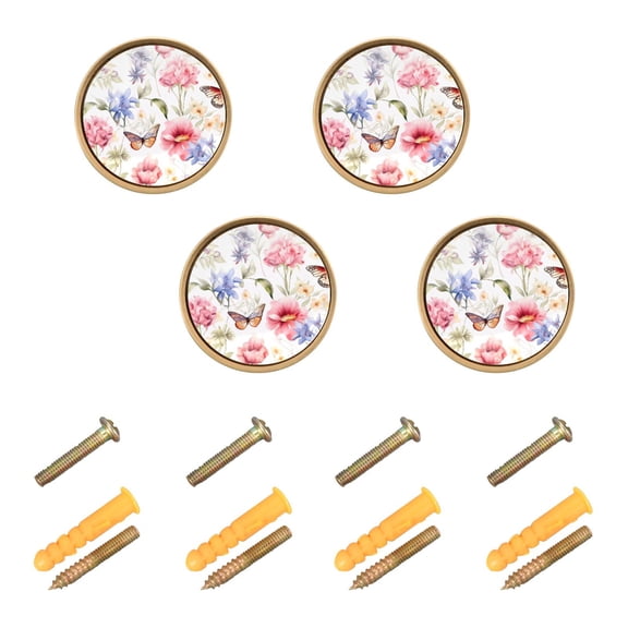 Butterflies with Flower Cabinet Knobs Kitchen Drawers Knobs Door Round Pulls Knob Handles Dresser Cupboard Wardrobe Decorative Set of 4