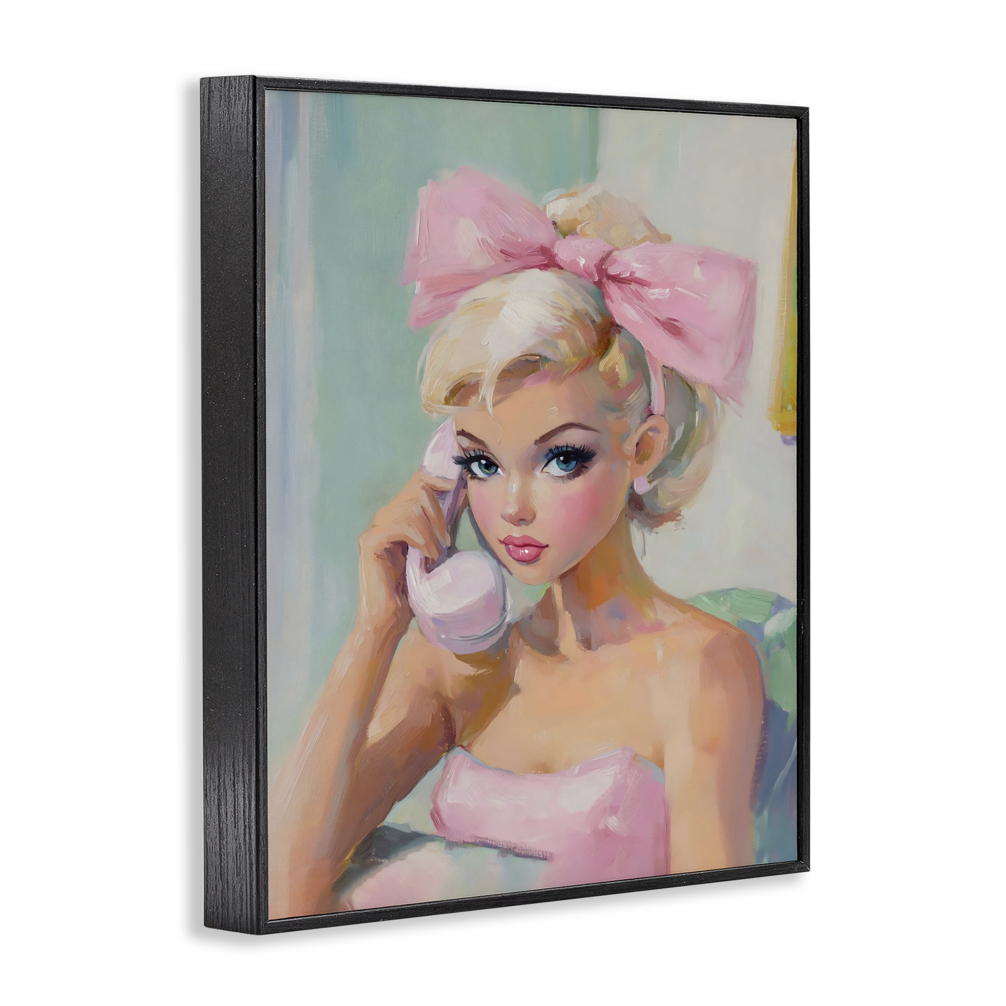 Stupell Industries Blonde Girl with Pink Bow Black Framed Giclee Art, design by The Prints Vibe