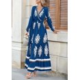 thumbnail image 6 of Women's 2025 Fall Wedding Guest Dresses Boho Floral Long Sleeve V Neck Flowy Elegant Maxi Dress Beach Clothes,Light Blue, 6 of 6