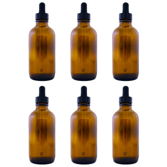 Amber Glass Bottle - 4 fl oz w/ Glass Dropper - Pack of 6