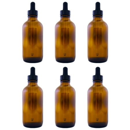 - Amber Glass Bottle - 4 fl oz w/ Glass Dropper - Pack of 6