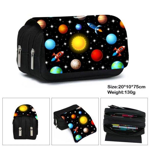 Estuche de lápices de lona con astronauta, bolsa de lápices con doble cremallera, bolsa de almacenamiento de suministros escolares, gran capacidad, estuche para bolígrafos para estudiantes, papelería