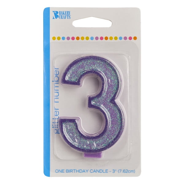Glitter Numeral Candle Purple 3