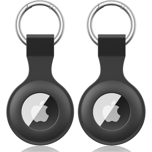 Yanonmyfd Pack de 2 Fundas para Apple Airtag con Llavero, Funda de Silicona portátil para Llavero, Funda Protectora para el rastreador de Apple Airtag (Negro Negro)