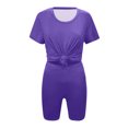 thumbnail image 4 of REORIAFEE Women Outfits 90s Outfit Women Two Piece Outfits Summer Short Sleeve Round Neck Biker Shorts Set Cycling Suit Purple XXL, 4 of 6