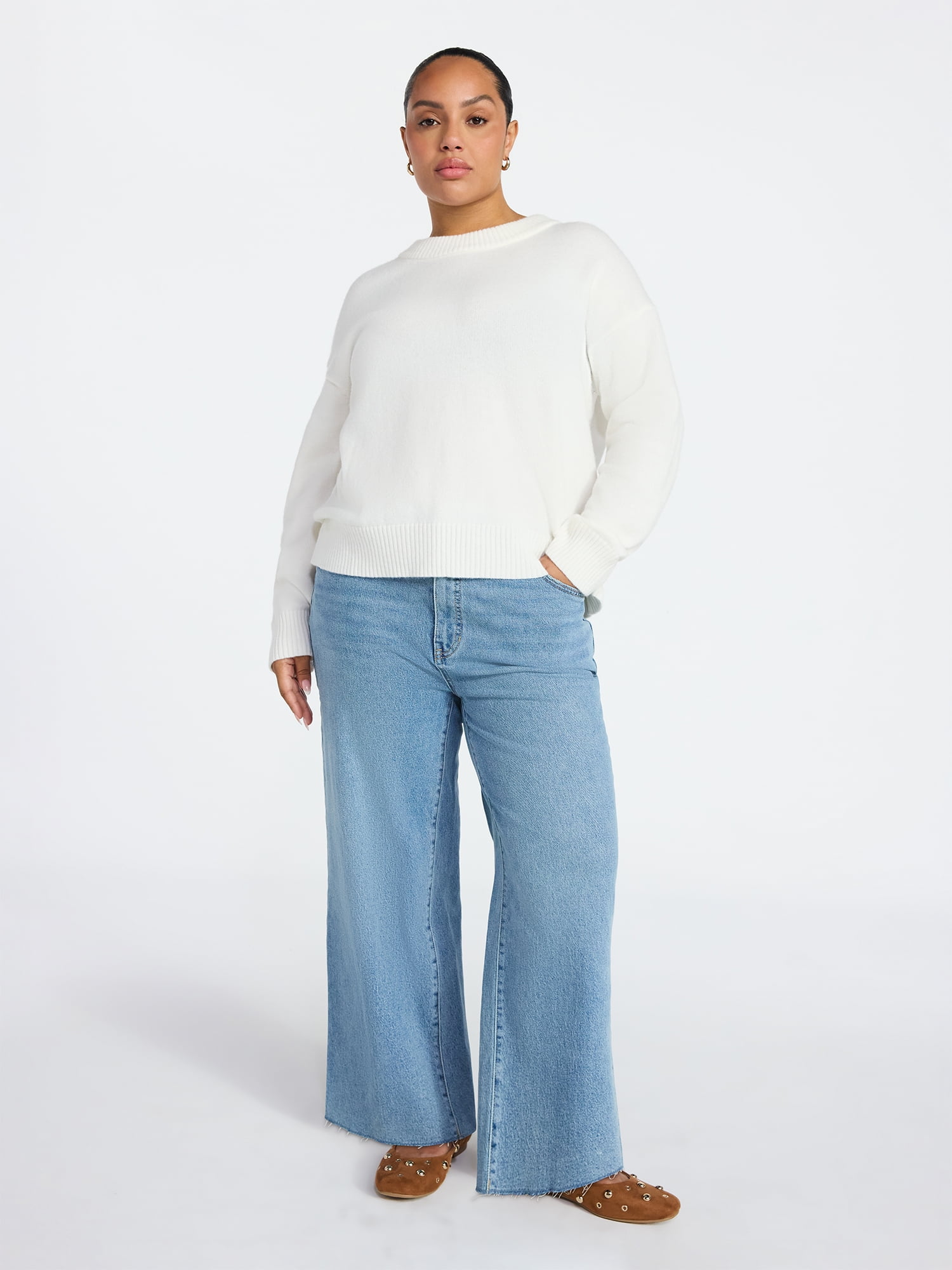 Terra & Sky Women's Plus Size Crewneck Pullover Sweater, Size 0X-5X