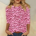 thumbnail image 2 of 3/4 Sleeve Shirts for Womens Valentines Days Tops Plus Size Crewneck Tee Cute 3D Heart Print Blouse, 2 of 5