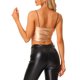 thumbnail image 3 of INSPIRAR CHIC Top de tirantes delgados sin mangas para mujer, brillante y metálico, crop cami L Champagne, 3 of 6
