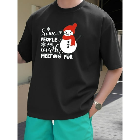 Snowman Melting Christmas t shirt graphic t shirts men 180G 100% Cotton black Comfortable loose and fashionable T-shirt, spring and summer men's clothing elegant beach humor elegant beach Christmas