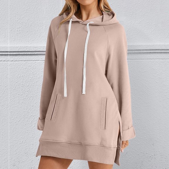 Winter Dresses for Women,Womens Hooded Drawstring Pocket Top Solid Color Raglan Long Sleeve Soft Comfortable Casual Daily Wear Sweatshirt Khaki Xxl