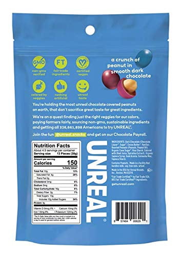 UNREAL Dark Chocolate Peanut Gems | Non-GMO, Vegan Certified, Colors from Nature | 3 Bags