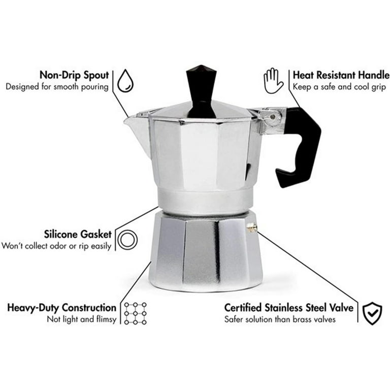 Stovetop Espresso and Coffee Maker, Moka Pot for Classic Italian and Cuban  Café Brewing, Cafetera, One Cup, Silver 