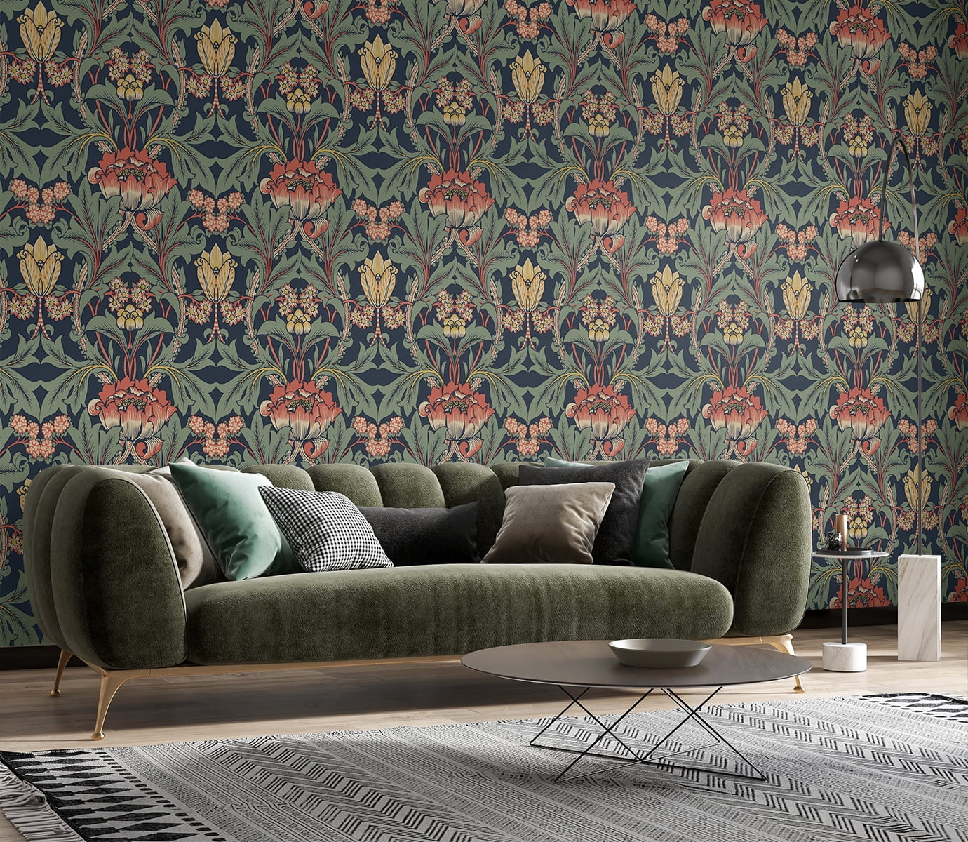 Seabrook Designs Denim Blue & Auburn Primrose Garden Floral Prepasted Wallpaper - 20.9 in. W x 33 ft. Roll