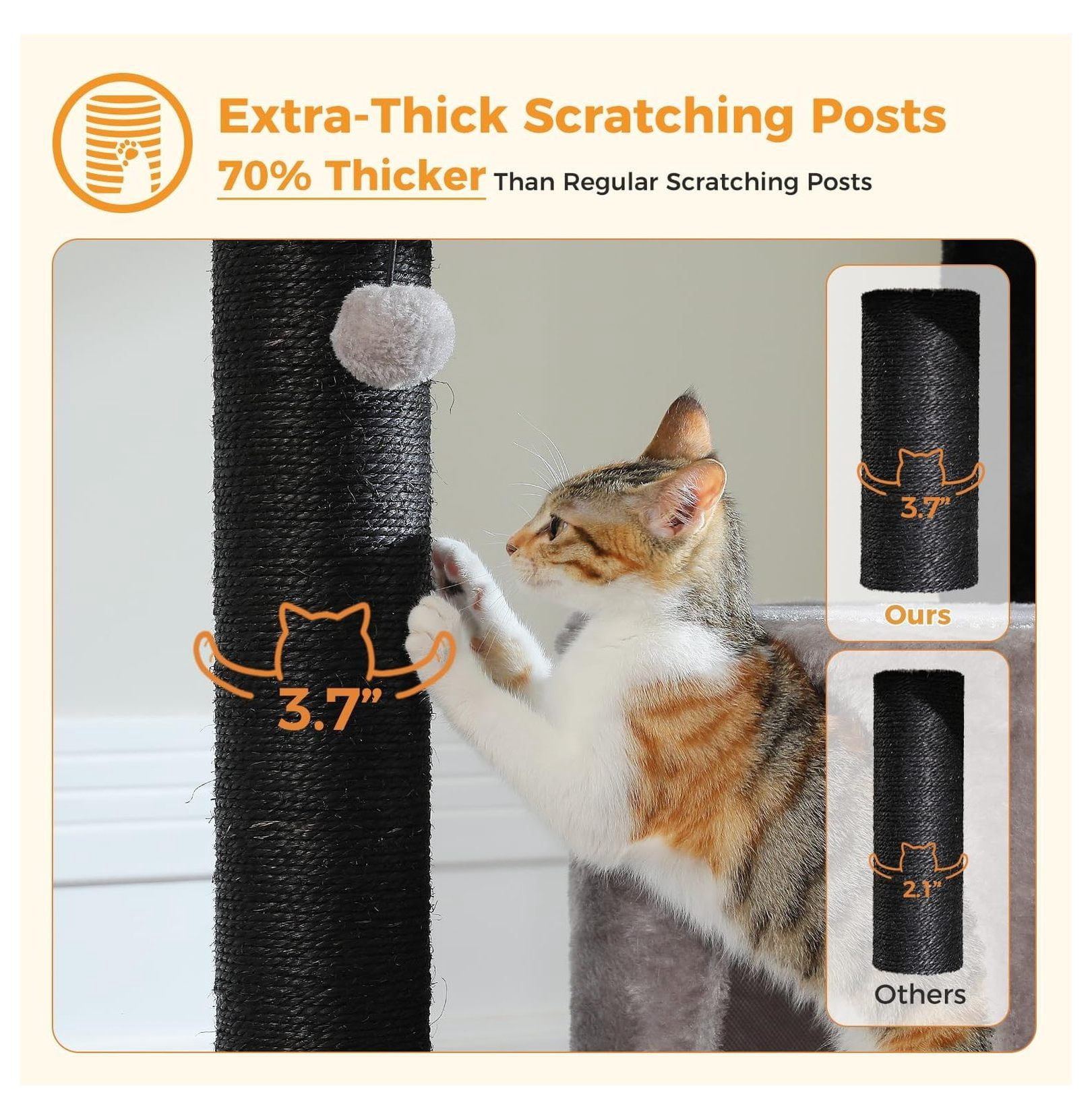 Large Cat Tree for Big Cats 30lbs, 57.8" Heavy Duty Tower, Maine Coon Cat Furniture - Reinforced Scratching Posts, Hammock & Condo, Plush Black