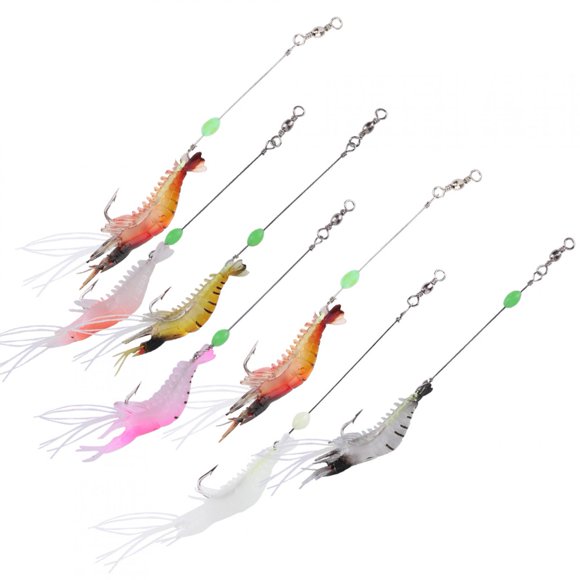 7 Piezas de Alta simulación Suave Luminoso se?uelo de camarón Artificial se?uelos de Pesca Cebo Aparejos de Pesca con Gancho Ecomeon no