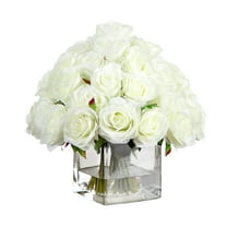 Nearly Natural Wedding Collection 13in. Artificial Rose Arrangement in Glass Vase
