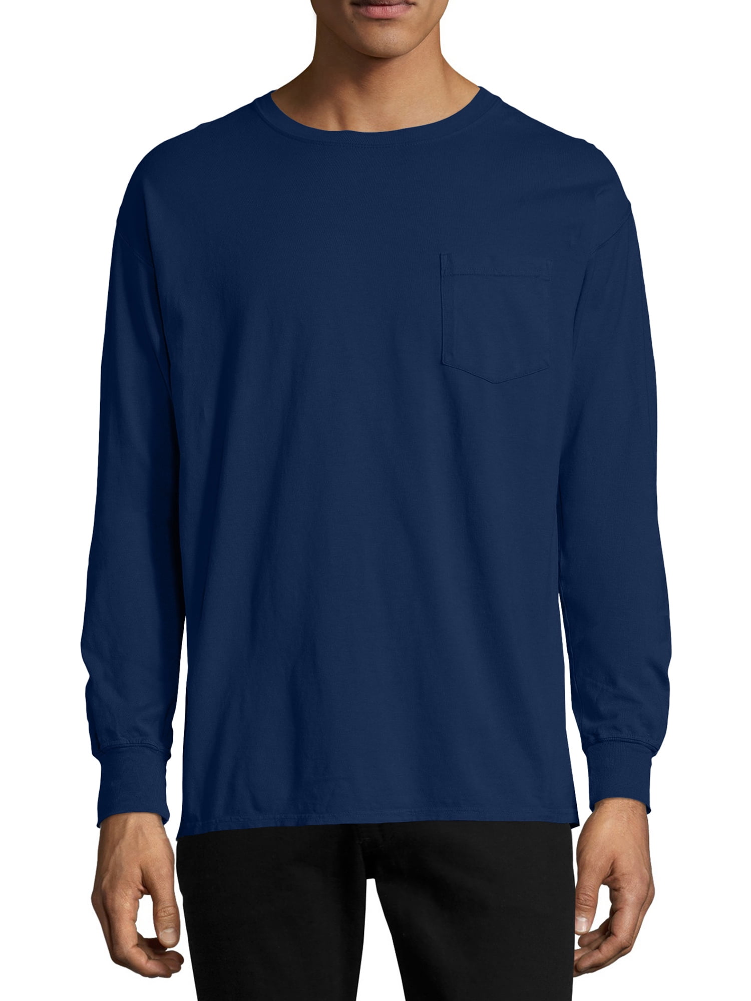 Hanes Men's and Big Men's ComfortWash Long Sleeve Pocket Tee, Up To