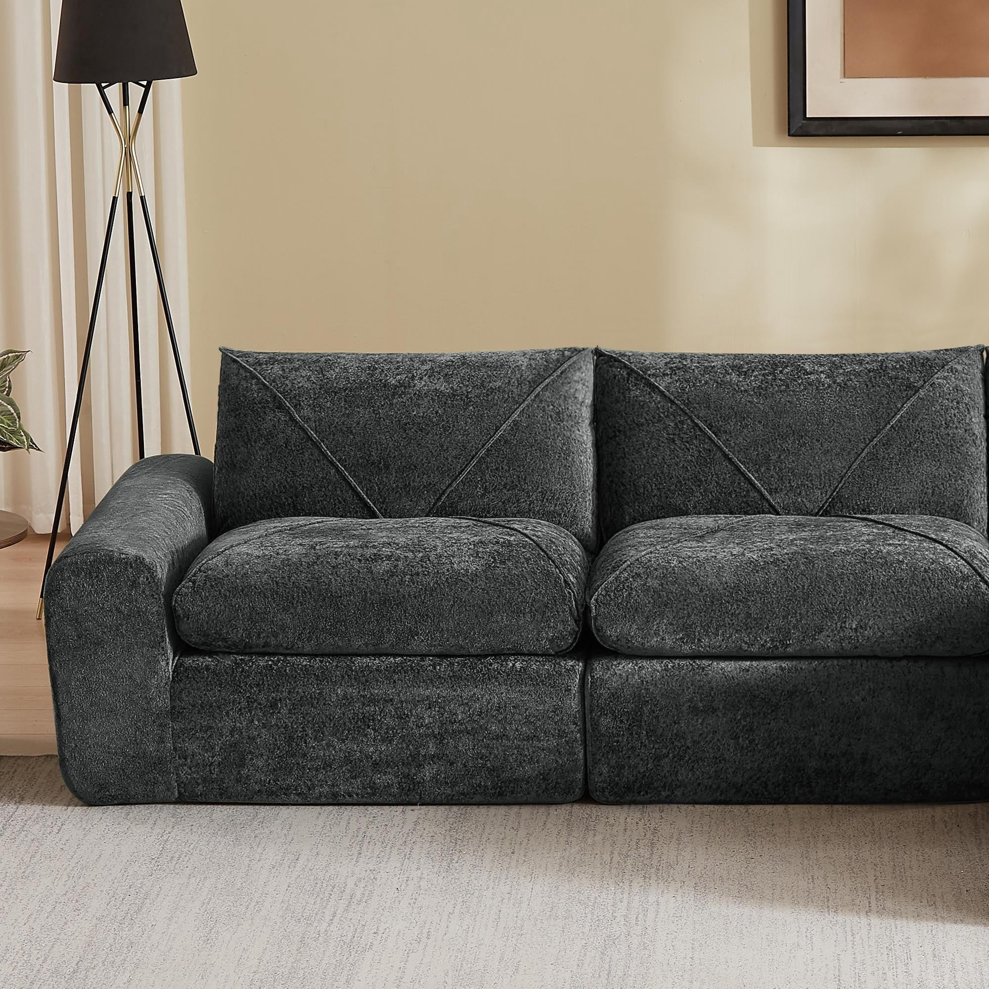 Sailvan Modern Chenille Modular Sectional Sofa with Ottoman,Comfortable Minimalist Living Room Couch for Families and Apartments Dark Gray